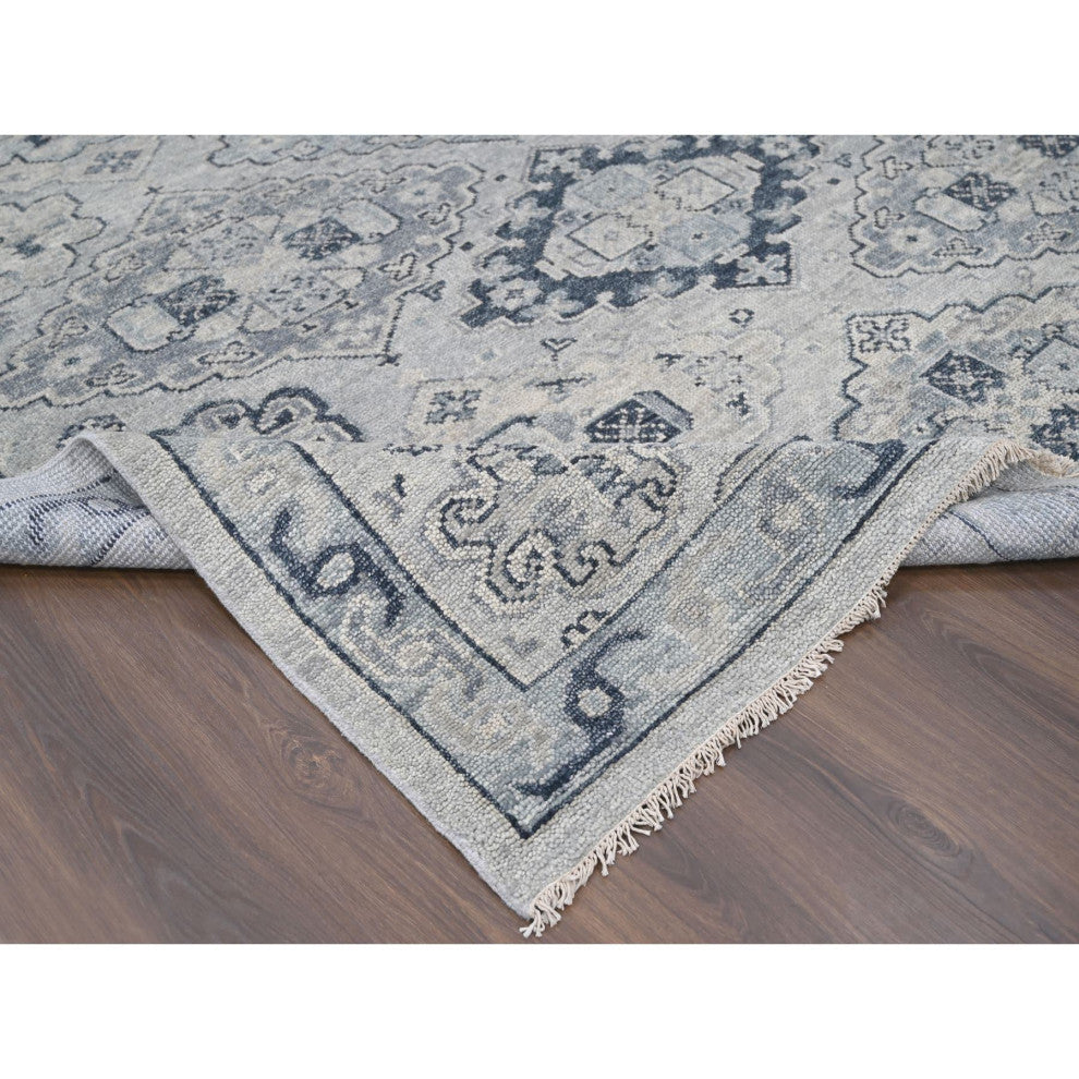 Silver Gray Hand Knotted Anatolian Design Organic Wool Oversized Rug, 12'x17'9"
