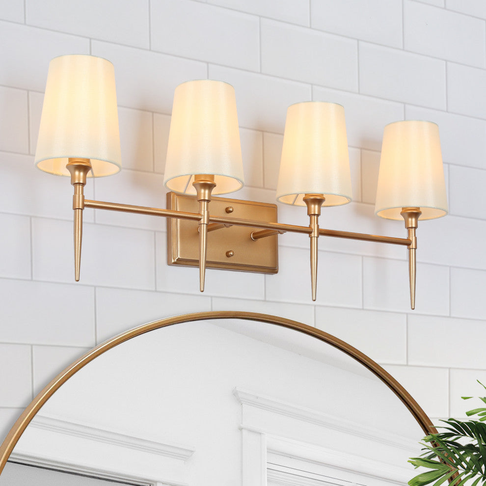LNC Glod Traditional Bathroom Vanity Light With Fabric Shade, 4 Lights