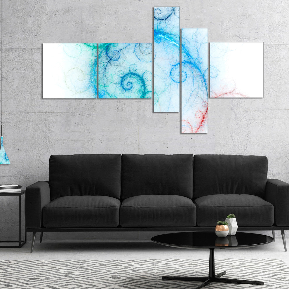 Beautiful Blue Fractal Pattern, Abstract Wall Art Canvas, 60"x32", 5 panels