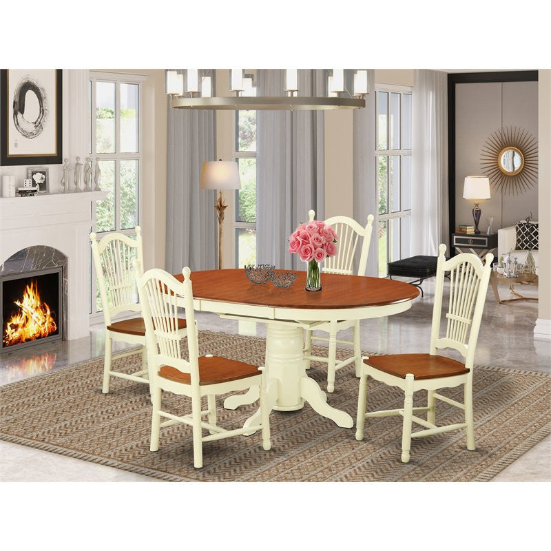 East West Furniture Avon 5-piece Wood Dining Room Set in Buttermilk and Cherry