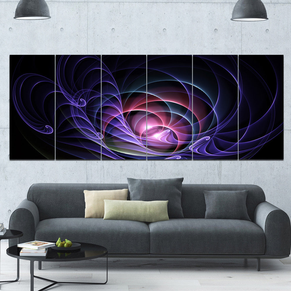 Blue 3D Surreal Fractal Design, Abstract Art on Canvas, 70"x28", 6 Panels