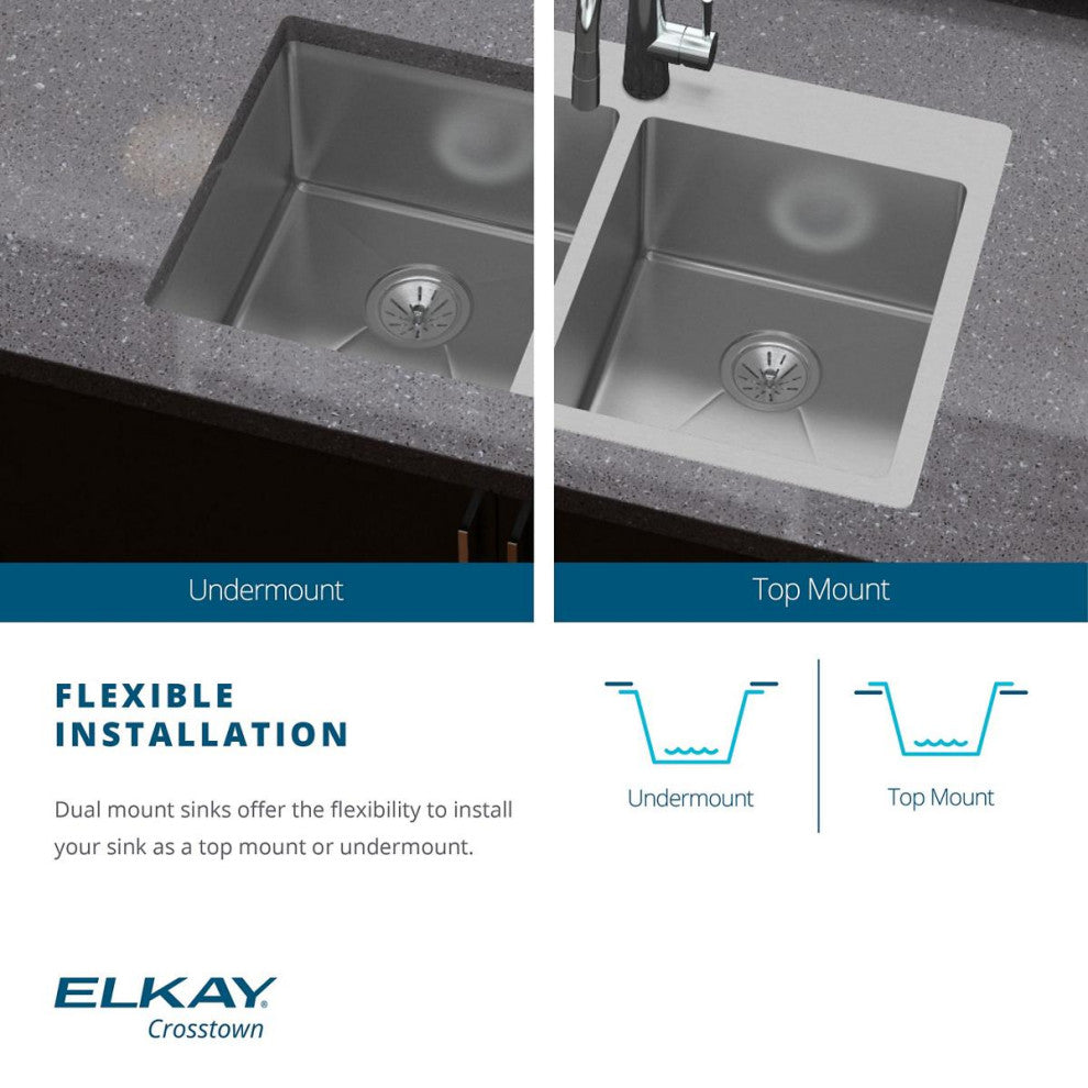 Elkay 15" Bowl Dual Mount 18 Gauge Bar/Prep Kitchen Sink, ECTSR15159TBG3