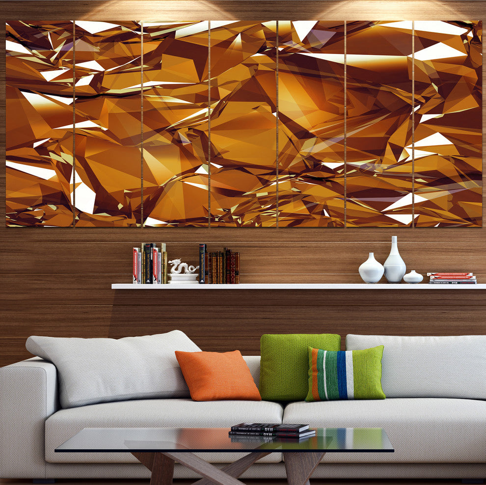 3D Gold Crystal Background, Abstract Canvas Wall Art, 83"x32", 7 Panels