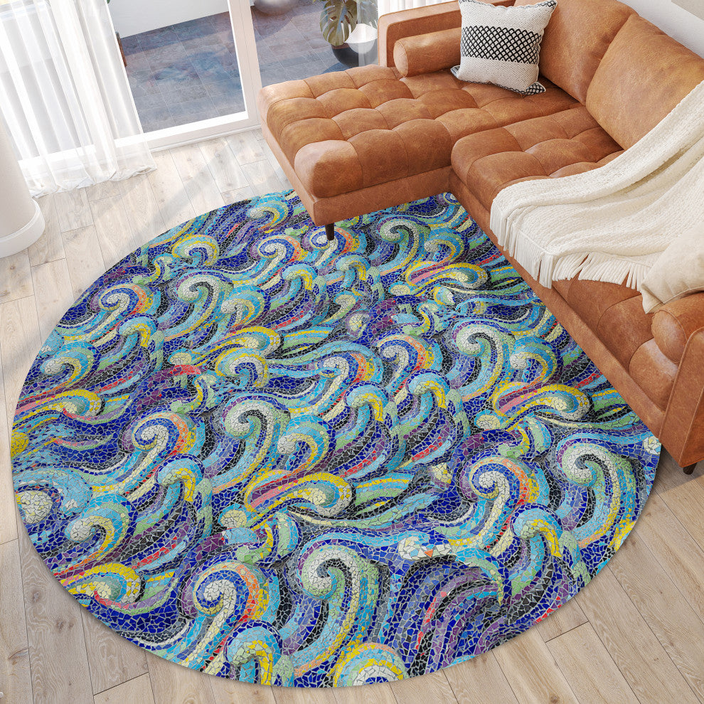 Indoor/Outdoor Seabreeze SZ14 Indigo Machine Washable 8' x 8' Round Rug