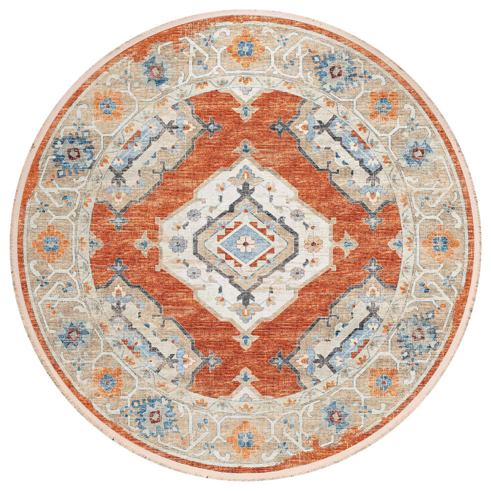 Indoor/Outdoor Marbella MB1 Spice Machine Washable 6' x 6' Round Rug