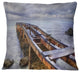 Old Rusty Pier in Cloudy Day Seashore Photo Throw Pillow, 16"x16"