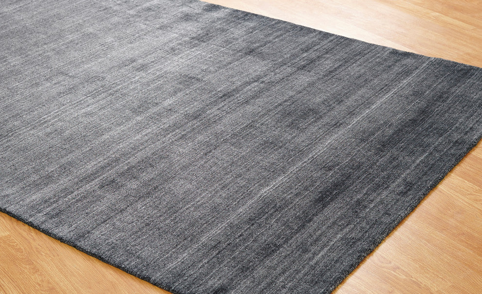 MERIDIAN Charcoal Hand Made Wool and Silkette Area Rug, Black, 8''6"x11''6"