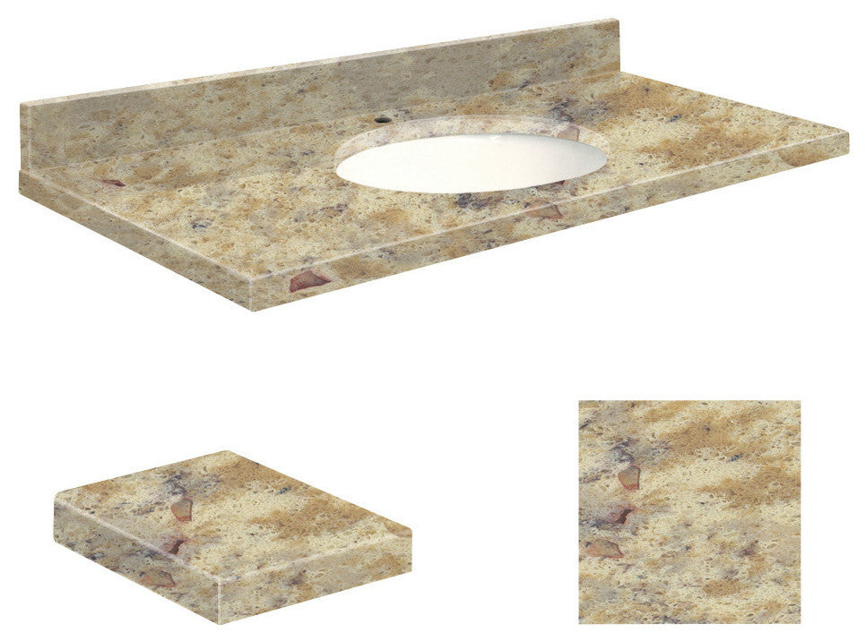 Quartz 31"x19" Vanity Top, Single Faucet Hole, Trail, White Bowl