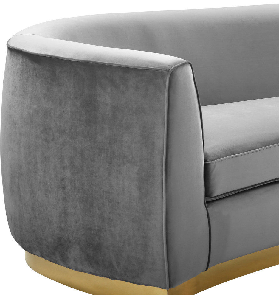Julian Velvet Upholstered Loveseat, Gray, Gold Base