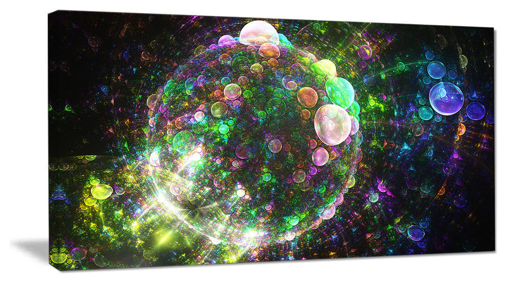 Multi Color Spherical Planet Bubbles, Oversized Abstract Canvas Art Print, 60x28
