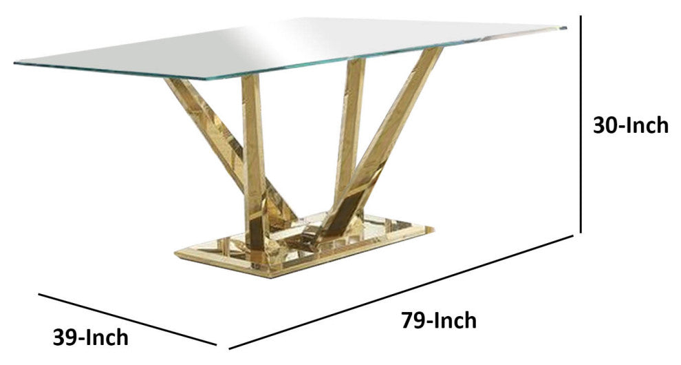 Benzara BM261901 Dining Table and Glass Top and Steel Pedestal Base, Gold