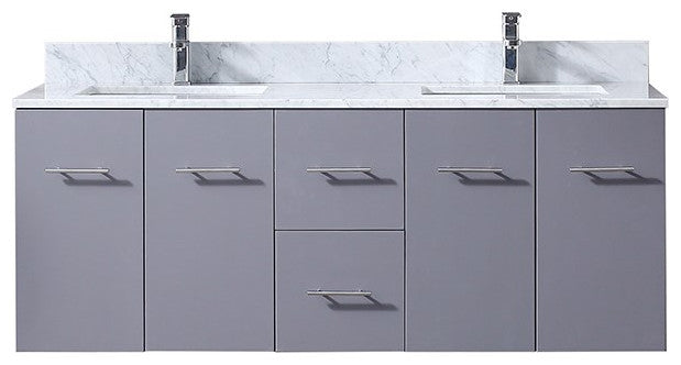 Amelie 60" Dark Grey Double Bath Vanity Cabinet Carrara Marble Top Square Sinks