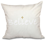 20"x20" Believe, Word Print Pillow, Cream