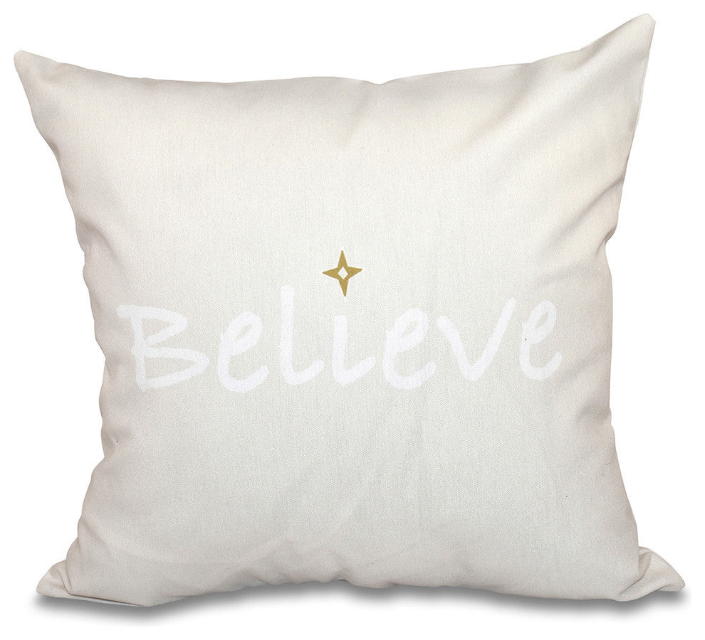 20"x20" Believe, Word Print Pillow, Cream