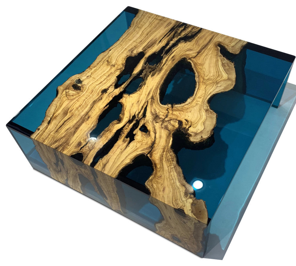 Blue Waterfall Olive Coffee Table, 27.6"