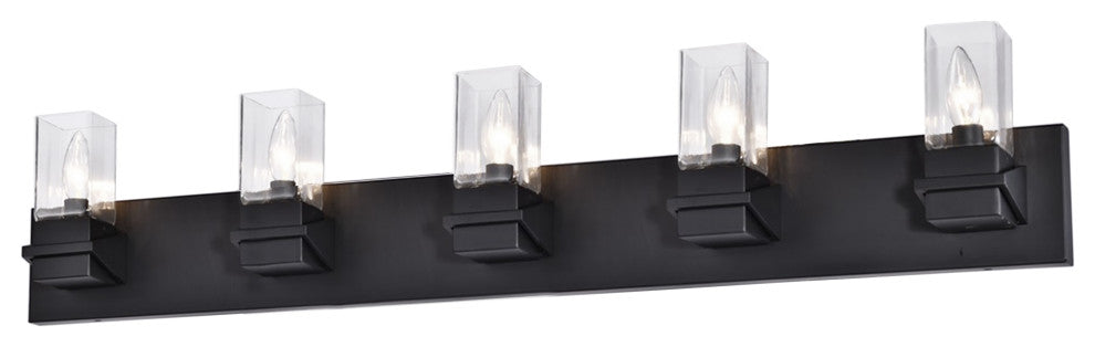 Veronica Contemporary 5 Light Matte Black Clear Metal Vanity