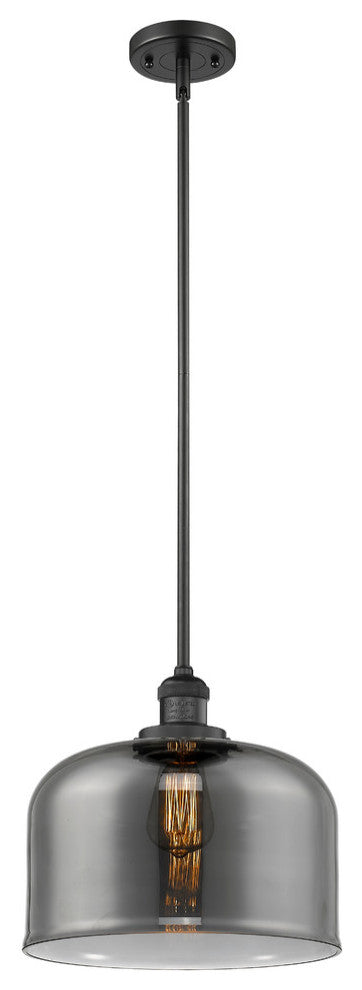 1-Light X-Large Bell 12" Pendant, Matte Black, Glass: Smoked