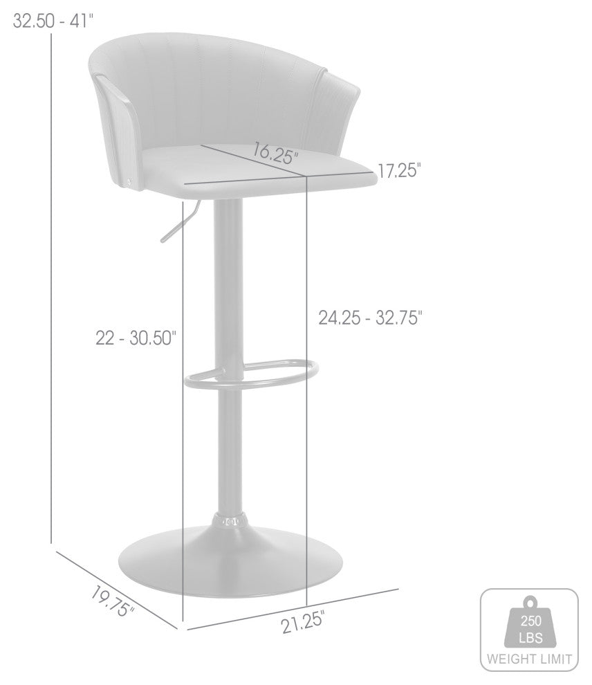 Lydia Adjustable Walnut Wood Bar Stool, Cream Faux Leather With Black Metal, Gray Faux