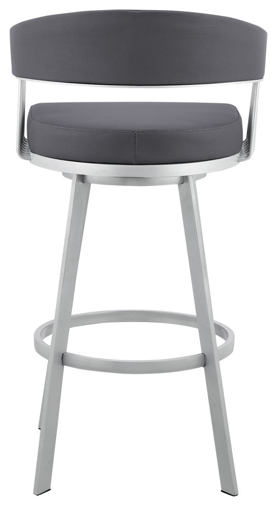 Chelsea 29" Slate Grey Faux Leather and Silver Metal Bar Stool