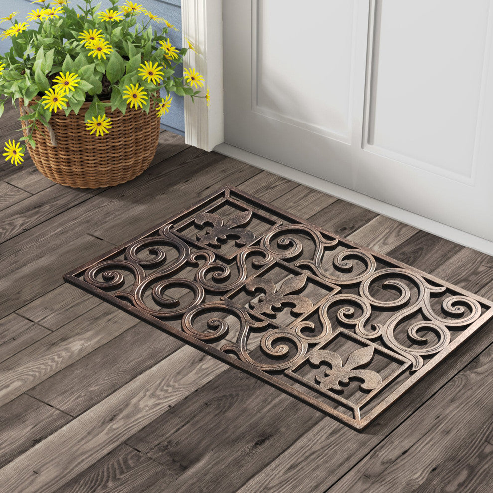 Outdoor Mat, Natural Rubber, 18"x30" Heavy Duty Doormat, Fleur-De-Lis