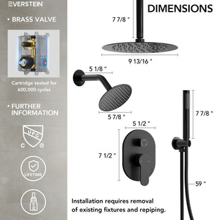 Dual Heads 10" & 6" Rainfall Shower Faucet with Handheld Shower, Matte Black