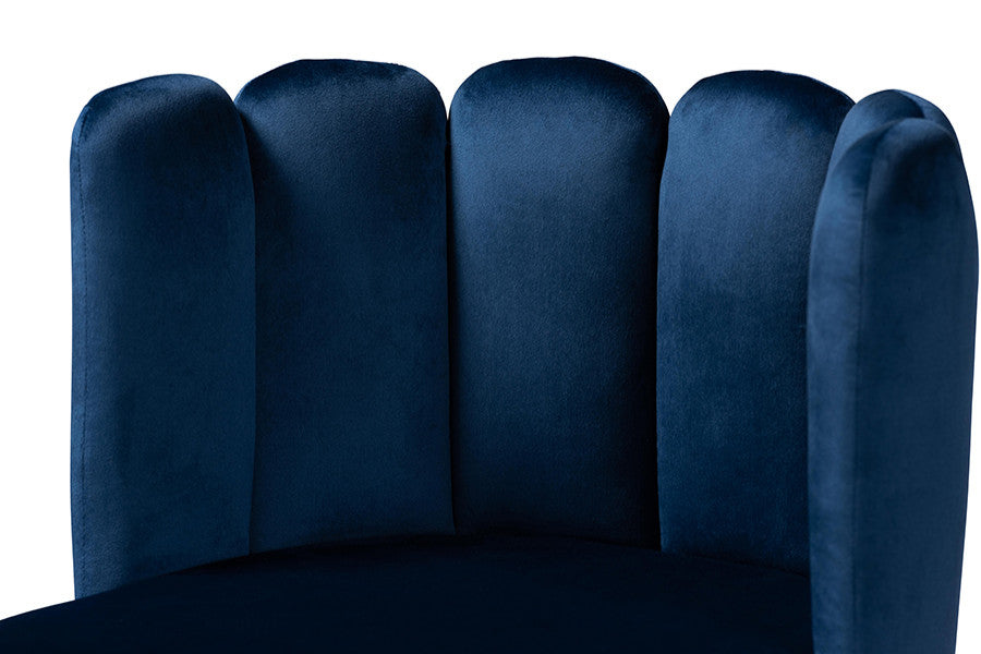 Navy Blue Velvet Fabric Upholstered and Rose Gold 4-Piece Bar Stool Set