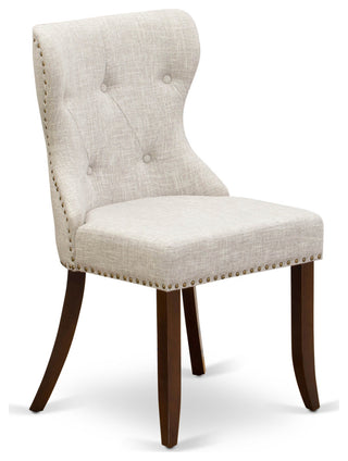 Set Of 2, Kitchen Chair, Mahogany Wood Frame, Doeskin Seat, Button Tufted Back