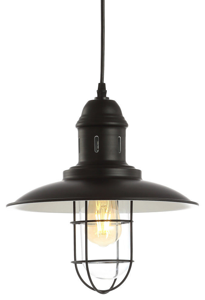 Deere 12" Adjustable Iron Cage Light LED Kitchen Pendant, Black by JONATHAN  Y