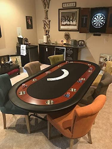 Ultimate Mahogany Folding Poker Table for 10 Players, Speed Cloth Surface, Black