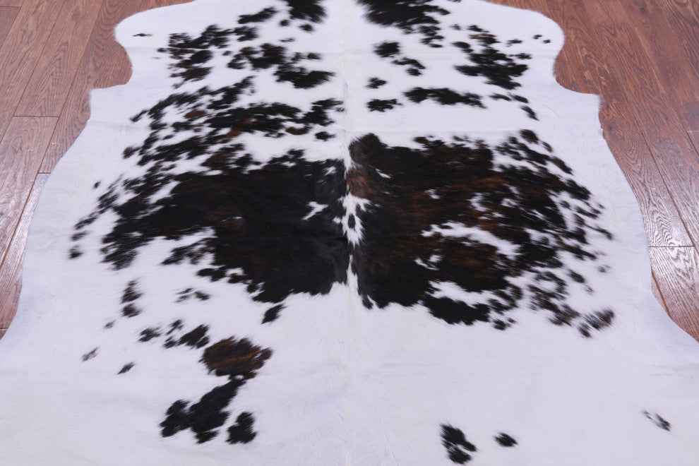 6' 10" X 6' 6" Black and White Natural Cowhide Rug C2285