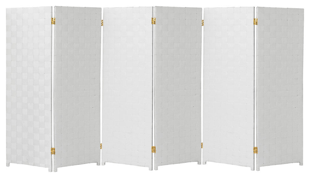 4 ft. Short Woven Fiber Outdoor All Weather Room Divider 6 Panel White