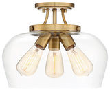 3-Light Semi-Flush Mount, Warm Brass