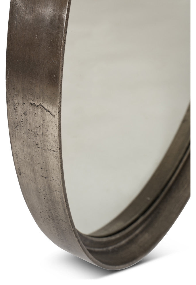 Samar 39" Round Mirror, Vintage Silver