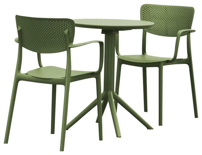 Loft Round Bistro Set 3 Piece With 24" Table Top Olive Green