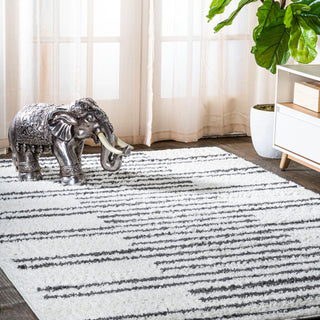 Petra Stripe Geometric Shag, White/Black, 3x5