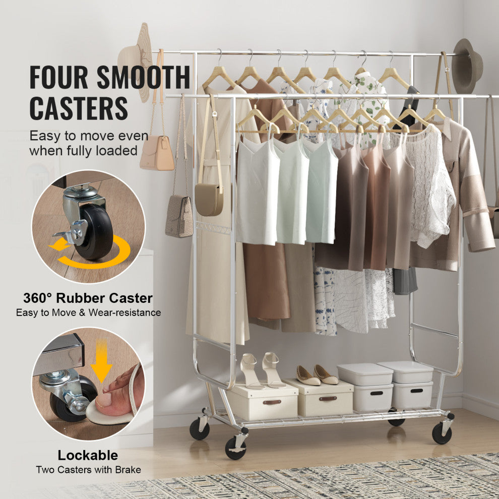 VEVOR Clothes Rack Heavy Duty Clothing Garment Rack Double Hanging Rod 600 lbs