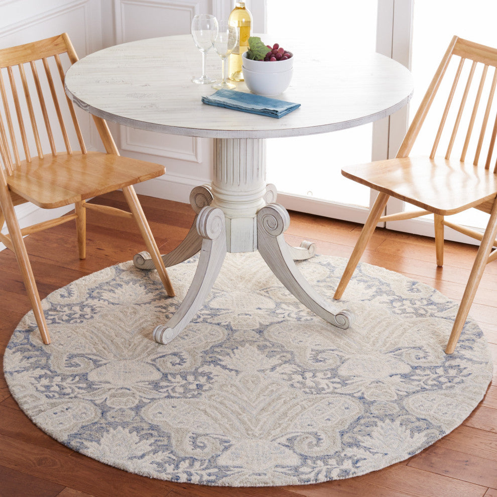 Safavieh Micro-Loop Mlp539M Damask Rug, Blue and Ivory, 8'0"x10'0"