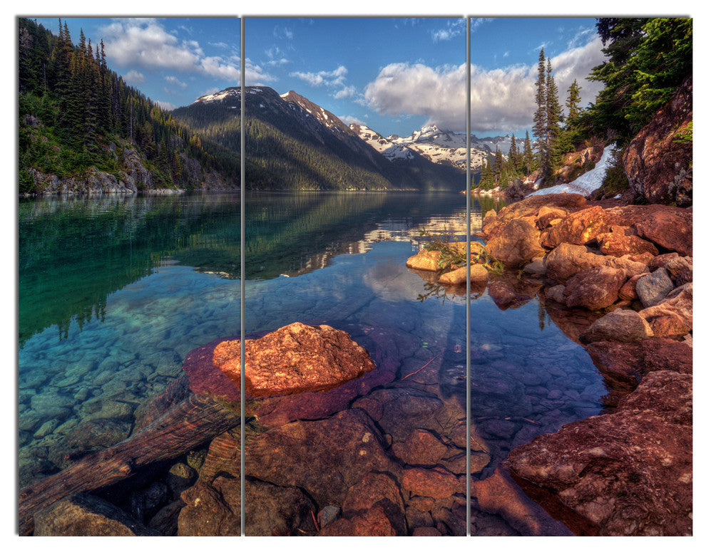 Clear Lake with Distant Mountains, Landscape Canvas Art Print, 36x28, 3 Panels