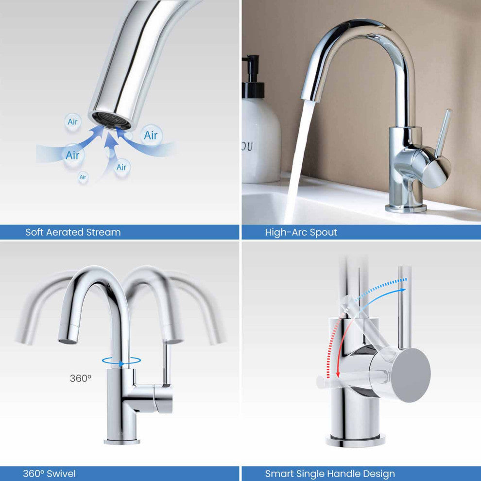 Circular Single Handle High-arc Bathroom Sink Faucet With Drain, Chrome