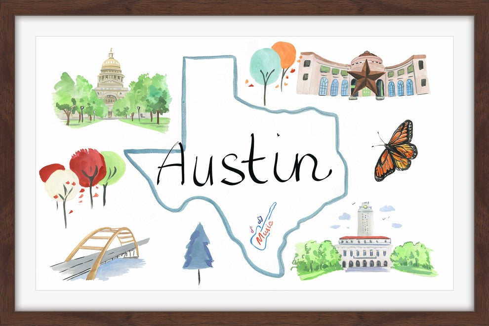 "Austin Sites" Framed Painting Print, 18x12
