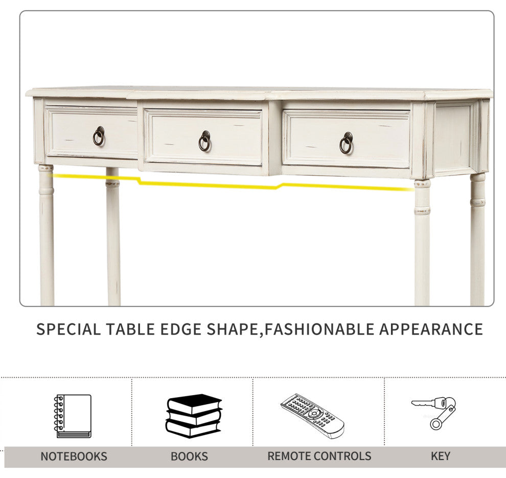 TATEUS 51inch Rustic Chic Console Table With Drawers for Living Room, Antique White