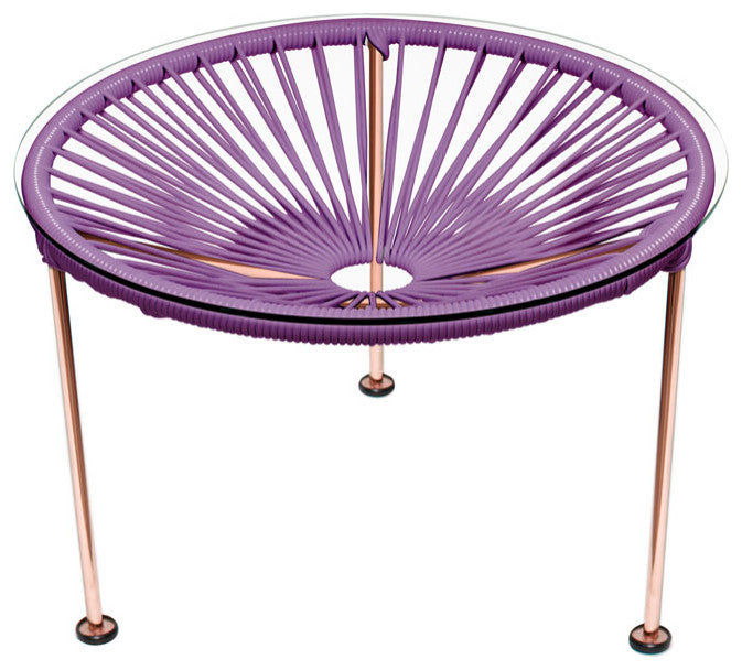 Zicatela Indoor/Outdoor Handmade Side Table, Orchid Weave, Copper Frame