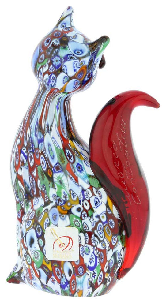 GlassOfVenice Murano Glass Millefiori Cat Sculpture