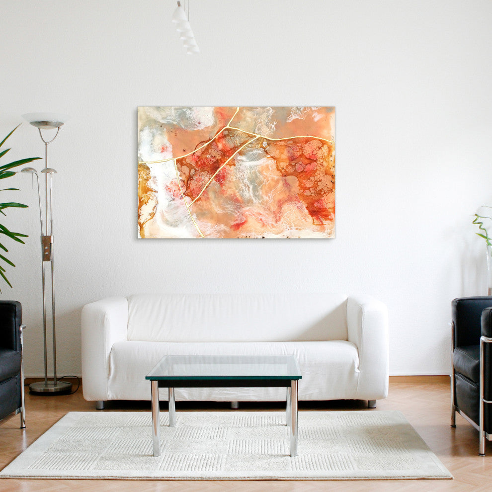 Coral Abstract Wall Art Printed on Frameless Free Floating Tempered Glass Panel