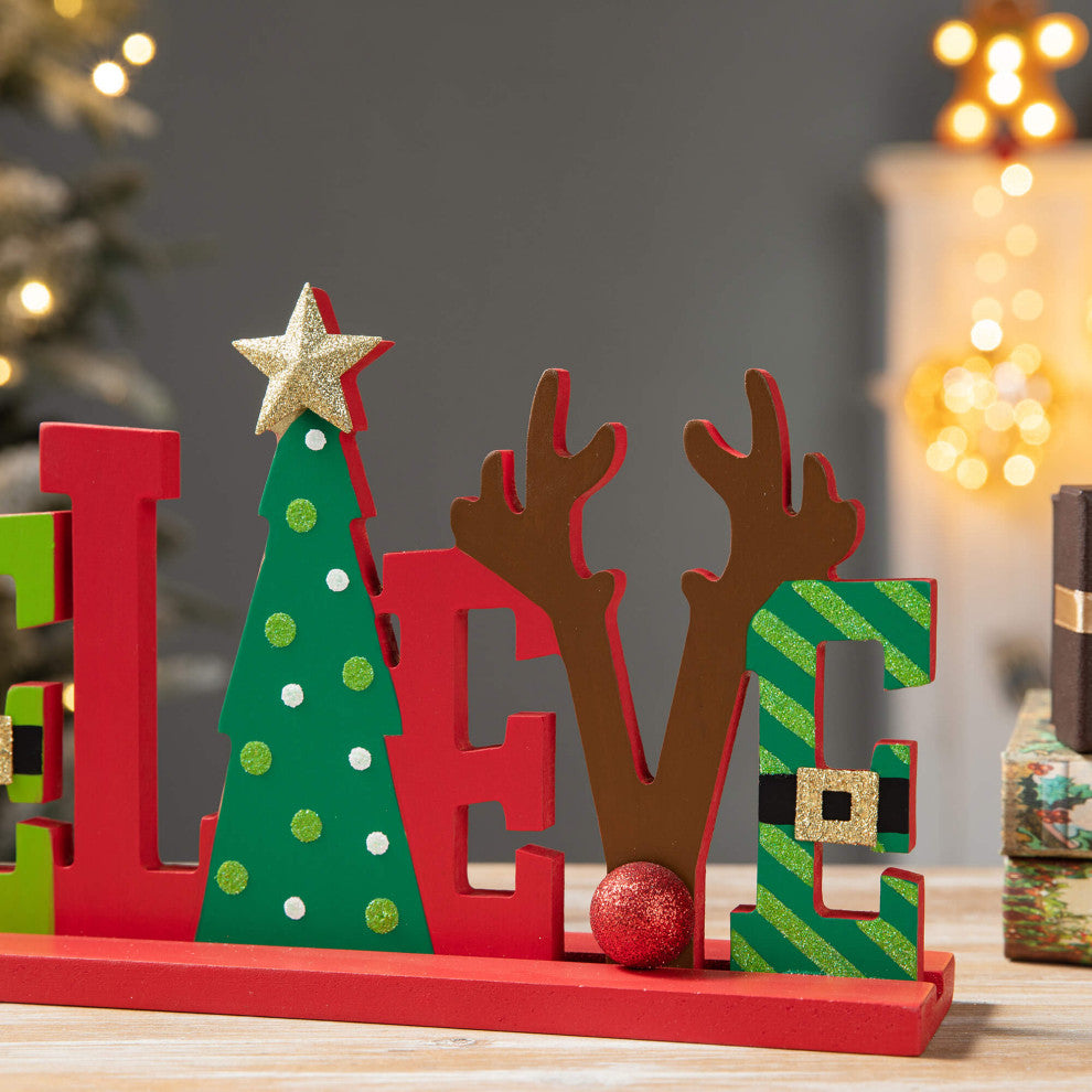 14"L Wooden Christmas "BELIEVE"  Table Decor