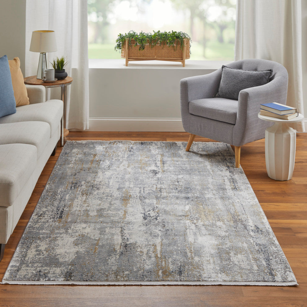Weave & Wander Lindstra Gradient Watercolor Rug, Ivory/Gray, 6'6"x9'6"