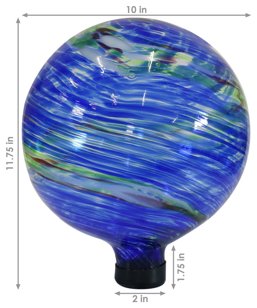 Sunnydaze Garden Gazing Globe Northern Lights Green and Blue Glass Orb, 10"