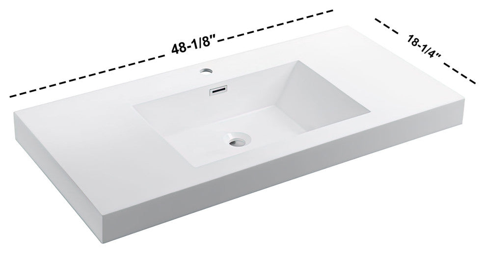 Dowell 18" FTB Resin Bathroom Vanity Basin, White, 48wx18dx6h Single