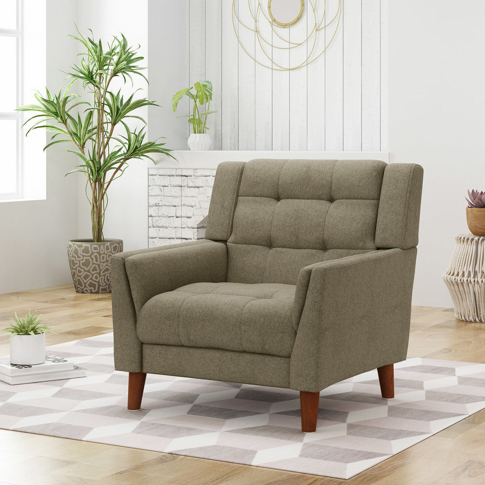 GDF Studio Evelyn Mid Century Modern Fabric Arm Chair, Mocha/Walnut