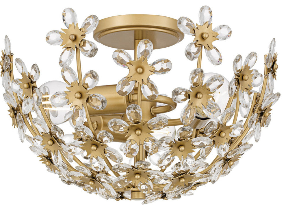 Rosemary Three Light Semi-Flush Mount in Soft Gold